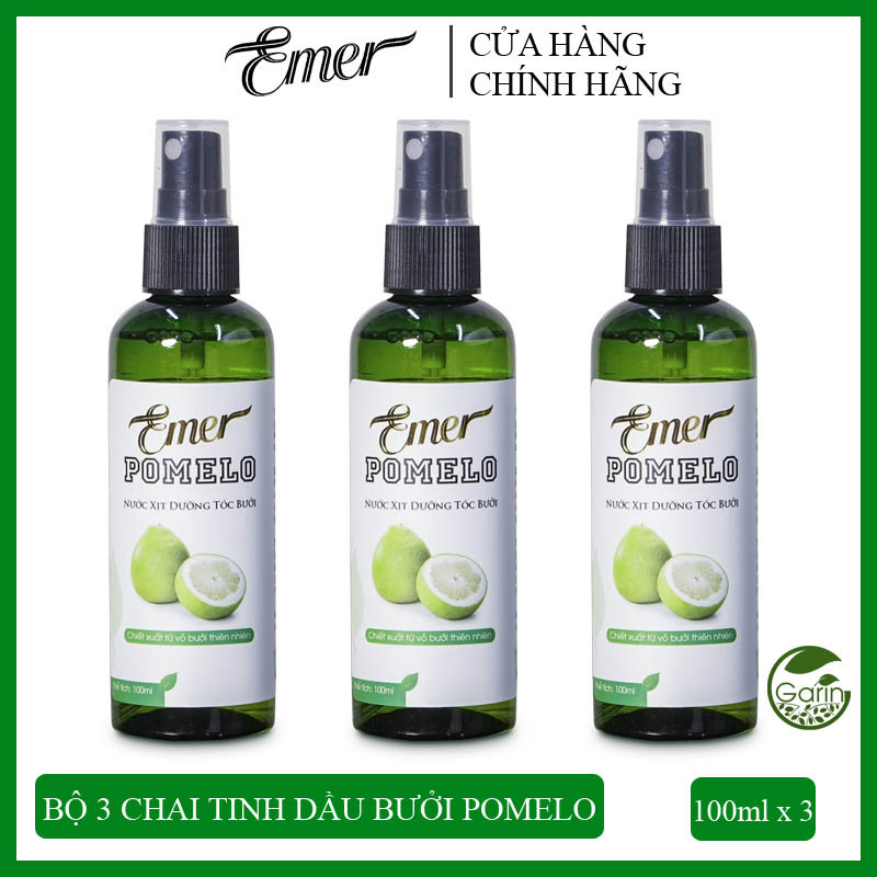 Liệu trình giảm rụng tóc 3 chai Nước xịt dưỡng tóc tinh dầu bưởi Pomelo Emer (100ml x 3) phục hồi tóc hư tổn cao cấp