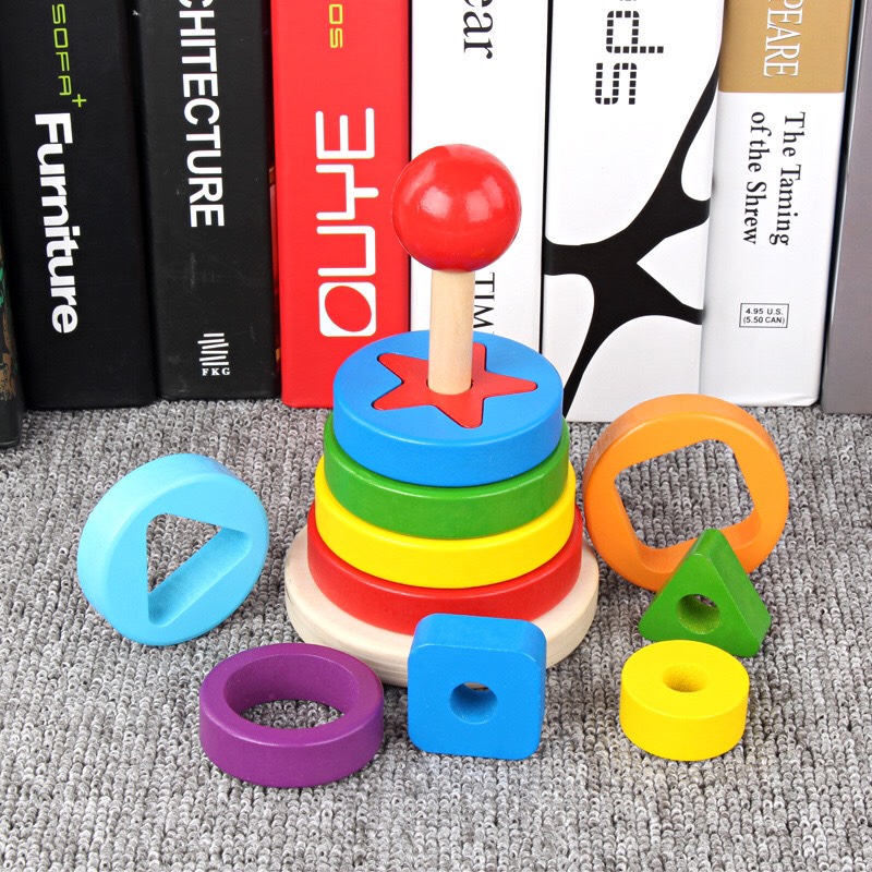 Đồ chơi xếp tháp cầu vồng Montessori