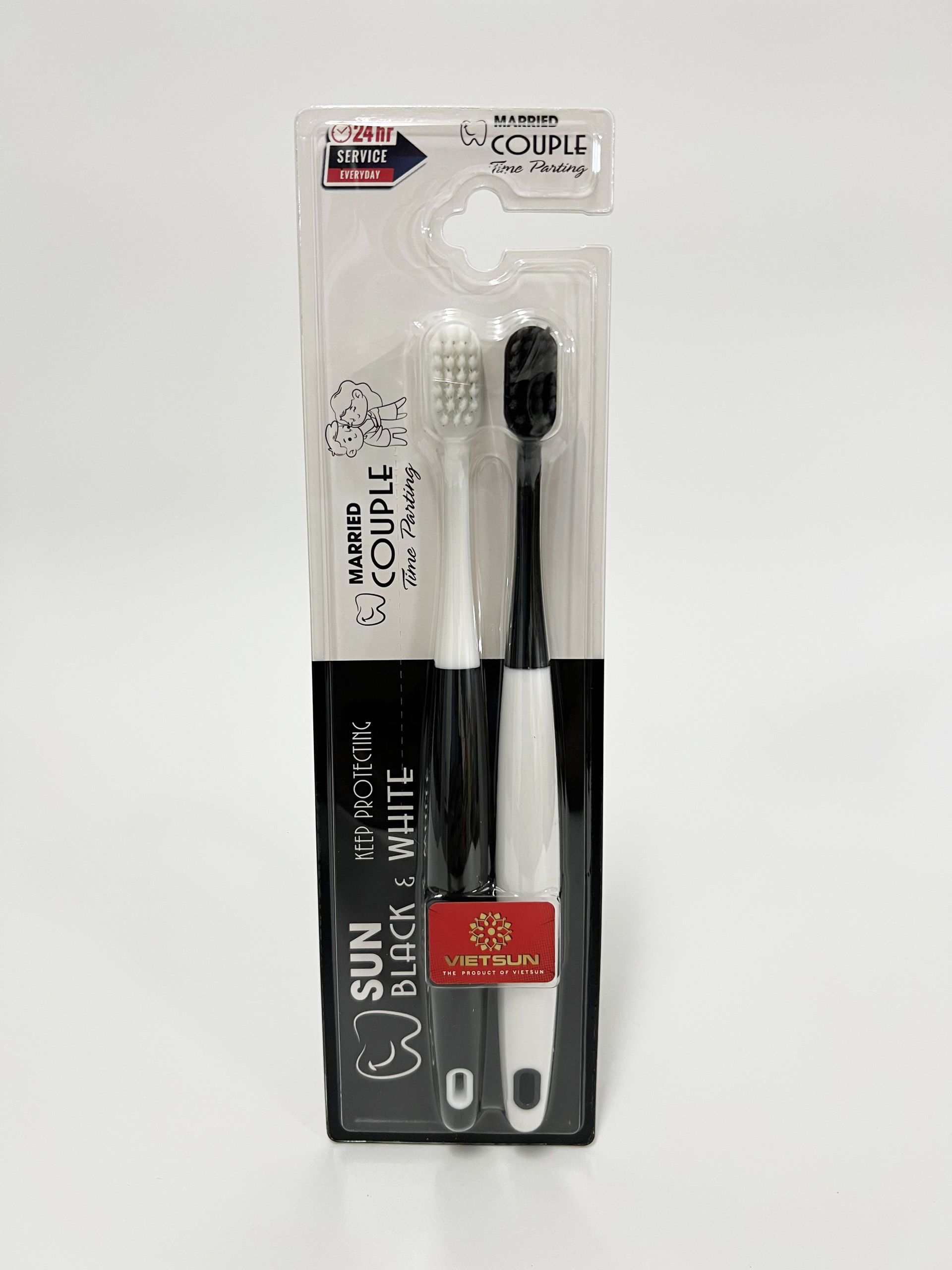 Combo 2 bàn chải đánh răng Couple Vietsun Black & White cao cấp - lông siêu mềm