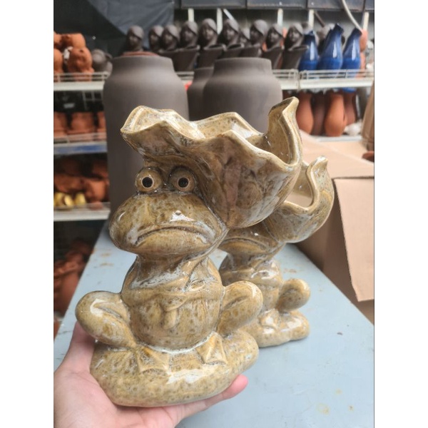 Chậu đất nung tráng men hình ếch
