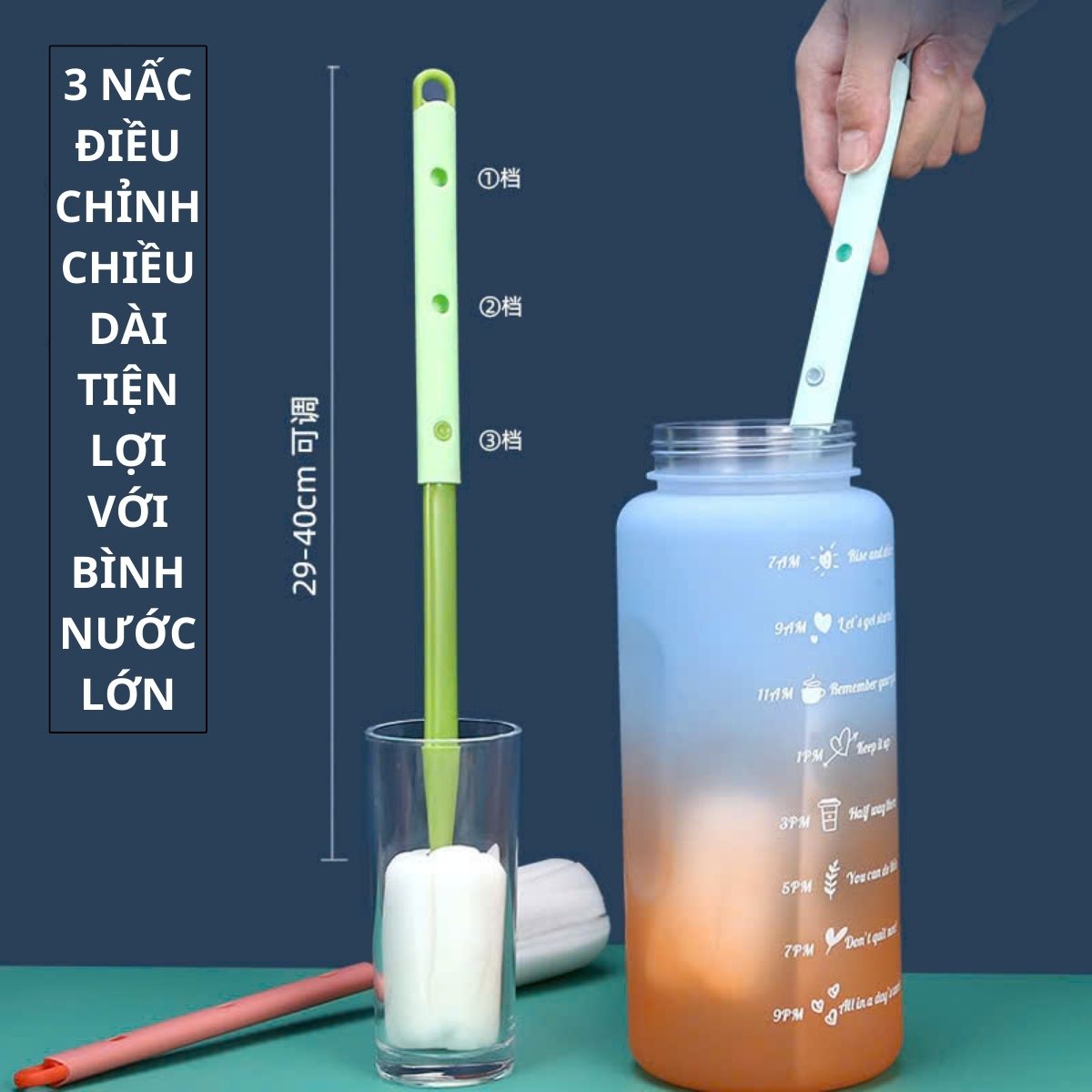 Bộ cọ rửa bình đầu mút xốp làm từ bọt biện rửa sạch mọi vết dơ, 3 nấc chiều dài tối đa 40cm sủ dụng tiện lợi