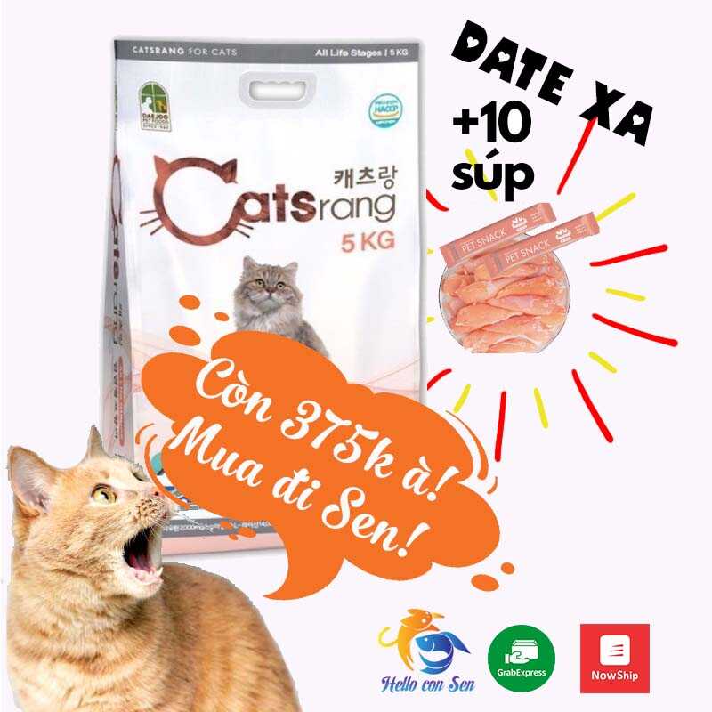 Catsrang 5kg thức ăn cho mèo hạn sử dụng 3/2023