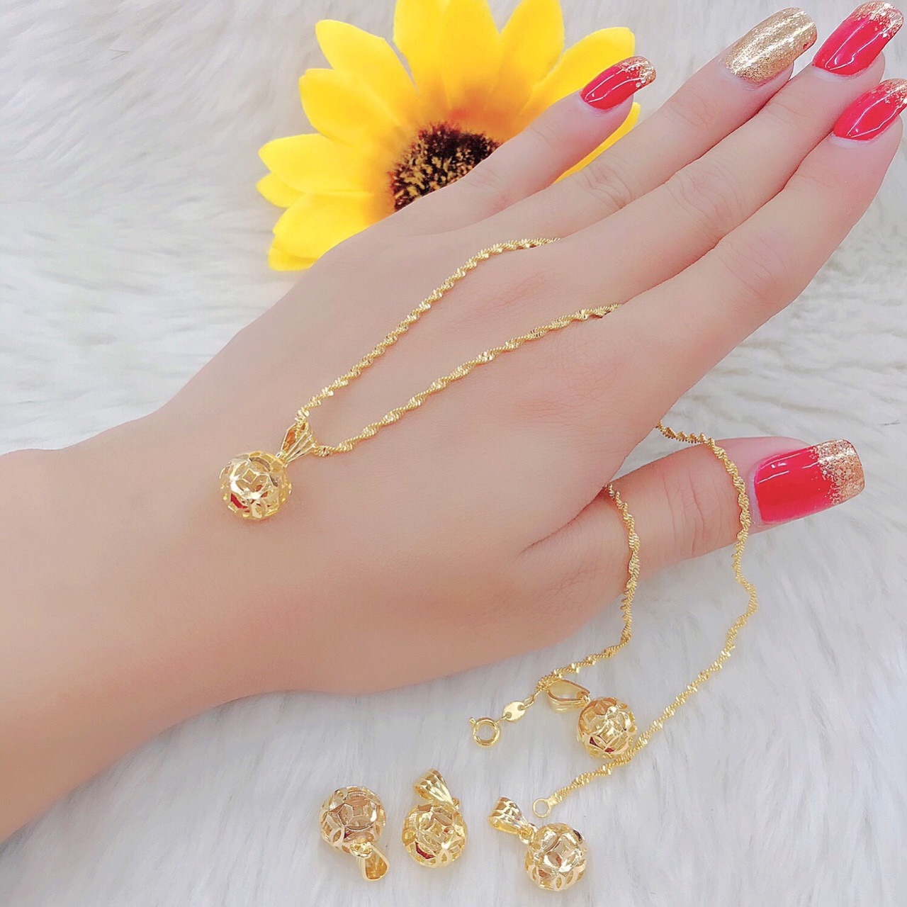 Dây chuyền nữ kiểu xoắn mặt trái châu mạ vàng 18k cực xinh - Giống Vàng Thật 100% 42R