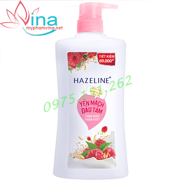 Sữa tắm Hazeline Sáng mịn đều màu Yến Mạch Dâu Tằm 1000g (màu hồng)