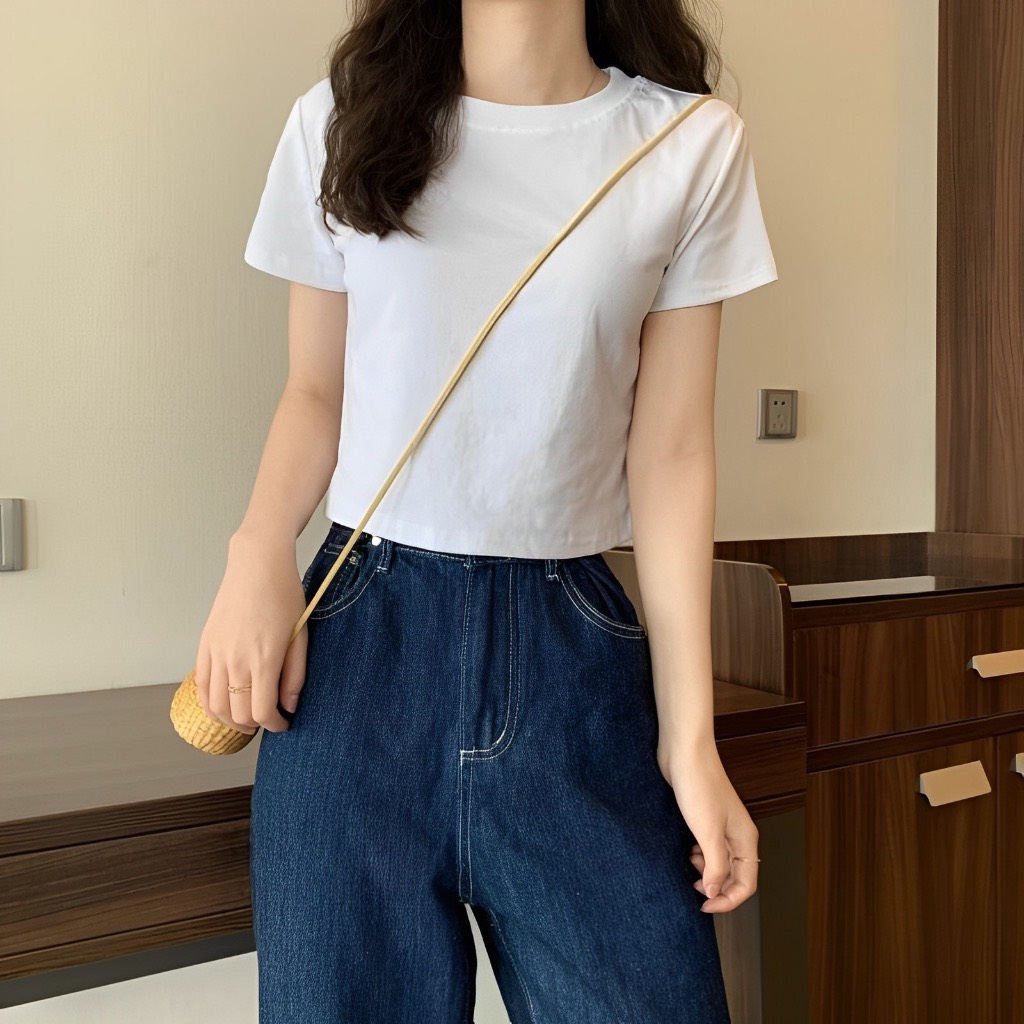 Áo Croptop cộc Tay Phong Cách Hàn Quốc