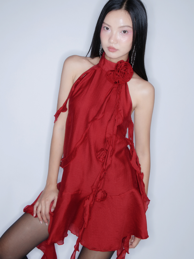 COCO SIN - Đầm Tơ Đỏ Bèo Hoa