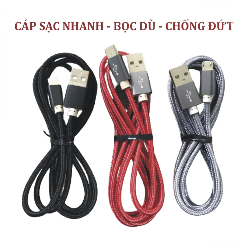 Cáp Sạc Bọc Dù Cổng/Micro/TypeC Hỗ Trợ Sạc Nhanh