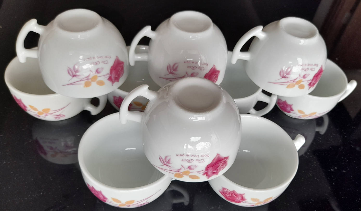10 Chén trà (ly, tách) Hoa Hồng đỏ, hàng bình dân, giá rẻ