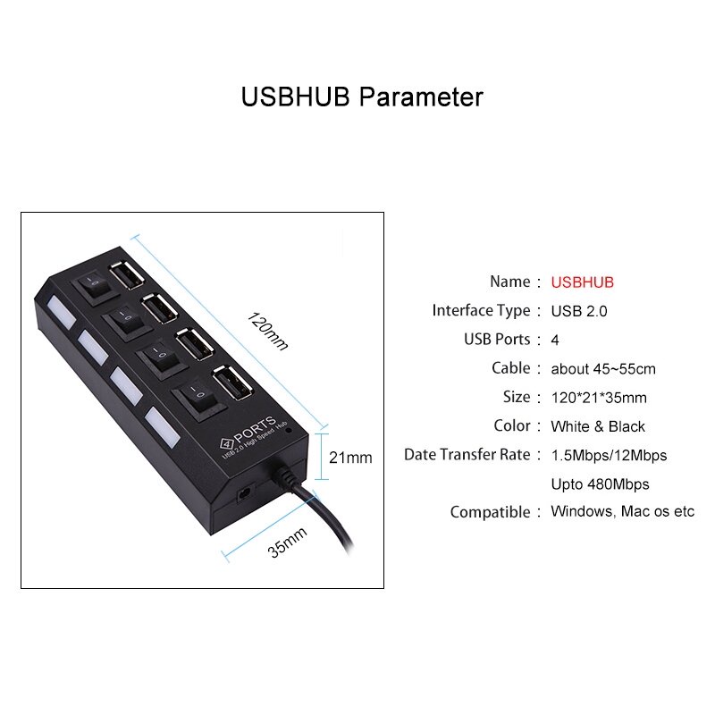 Hub Chia 4 Cổng Usb Có Công Tắc