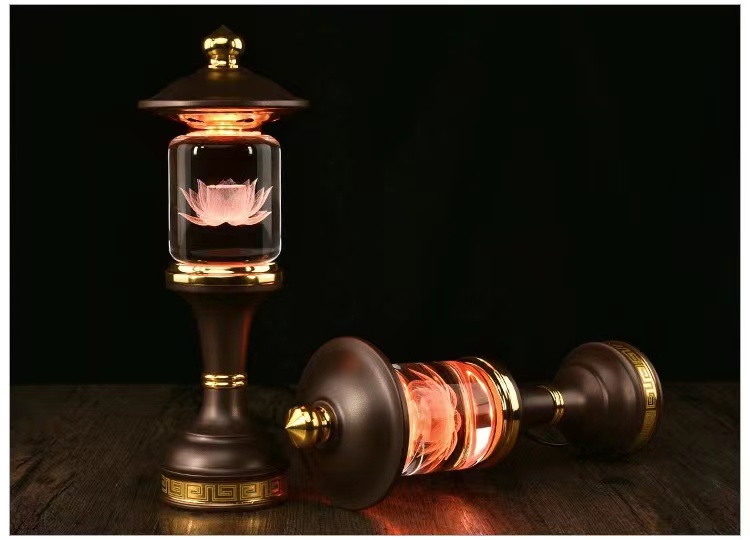 CẶP 2 CÂY ĐÈN LED HOA SEN PHA LÊ THỜ CÚNG TRANG TRÍ
