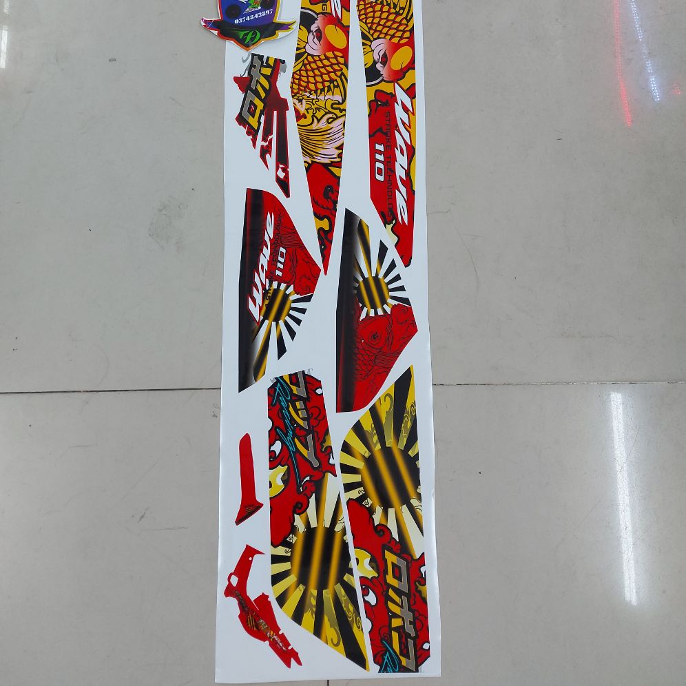 [HCM]Tem xe wave nhỏ  tem rời mẫu cá chép dán xe đỏ cao cấp.