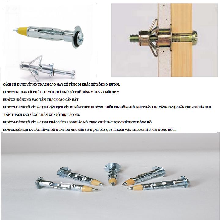Túi 100 vít thạch cao,nở xòe,nở bướm 45mm