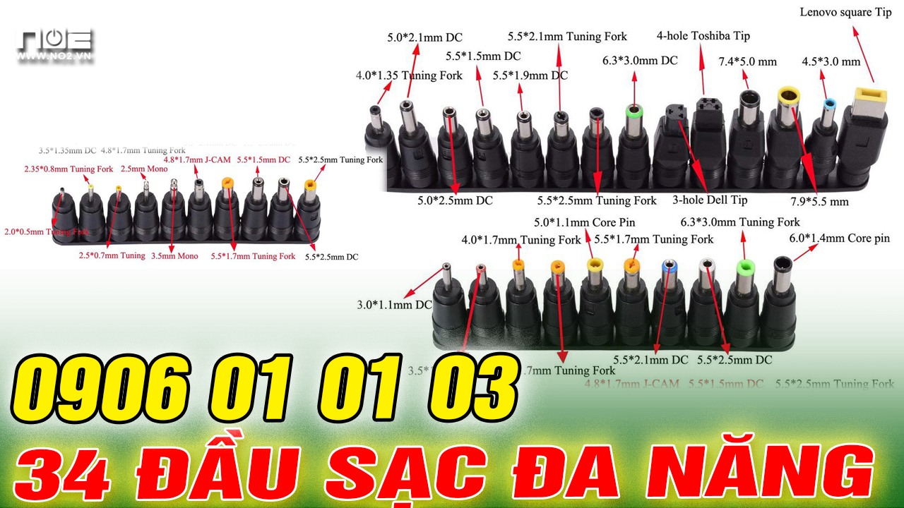 Bộ 34 đầu sạc Cho Máy Cấp Nguồn Đa Năng