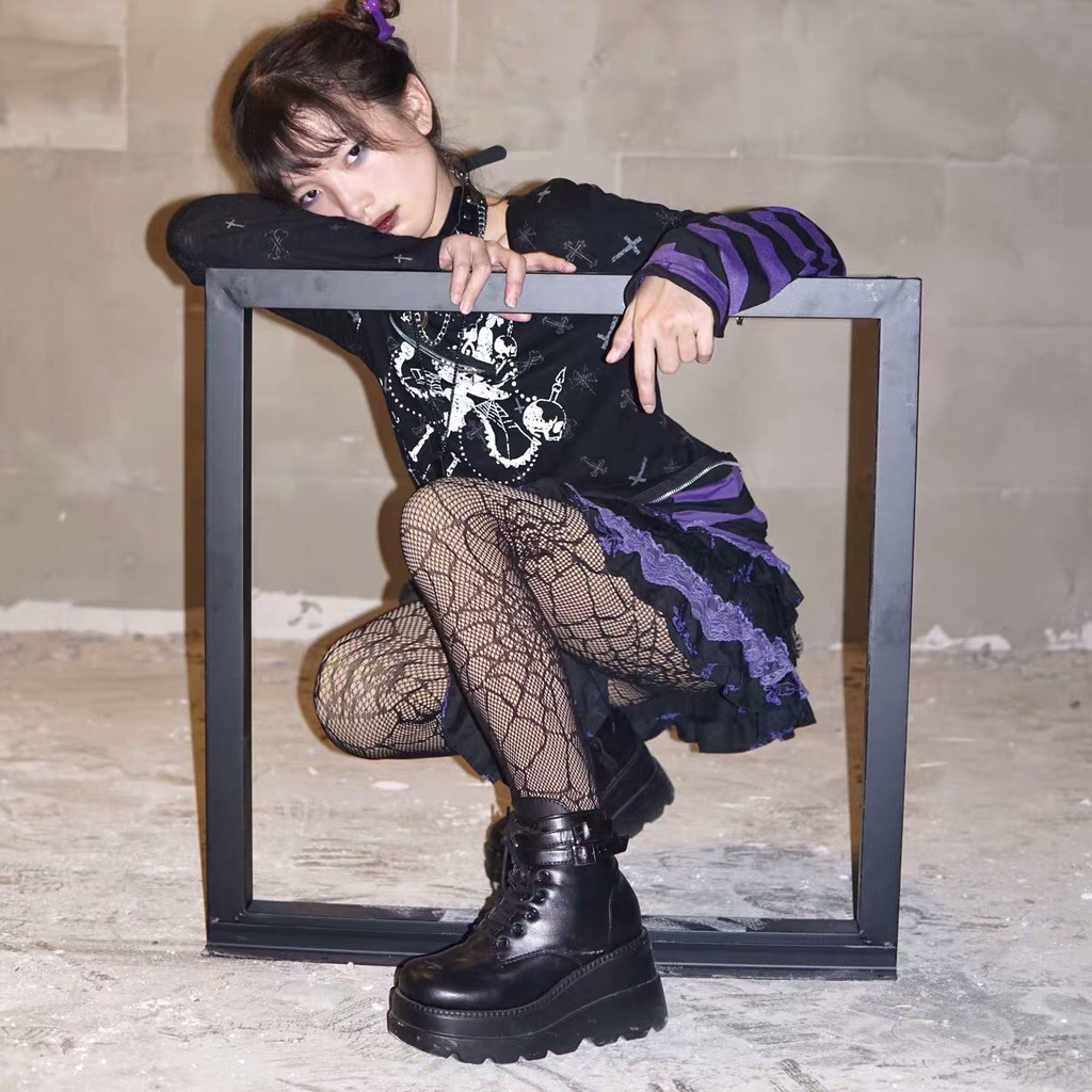 (FREESHIP - SẴN) GIÀY BOOTS HARAJUKU ROCK DARK - Giày Boots Đế Bánh Mì