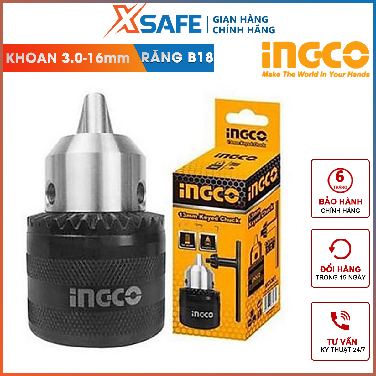Drill head toothless ingco KC1602W head drilling machine drilling capacity 3-16mm, serrate B18, included 1 twist lock 80mm special-purpose drilling concrete, metal, wood, iron