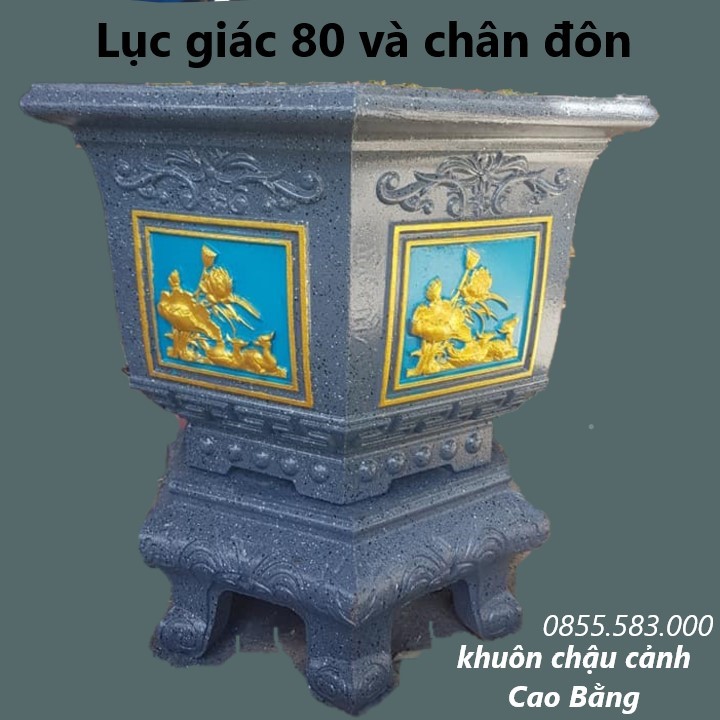 Khuôn đúc chậu cảnh lục giác 80 và chân đôn (hoa sen và cây trúc)