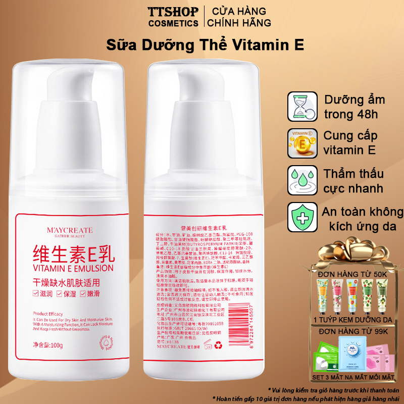 Sữa dưỡng Vitamin E Maycreate Emulsion dưỡng ẩm, làm trắng , thích hợp với mọi loại da TT16