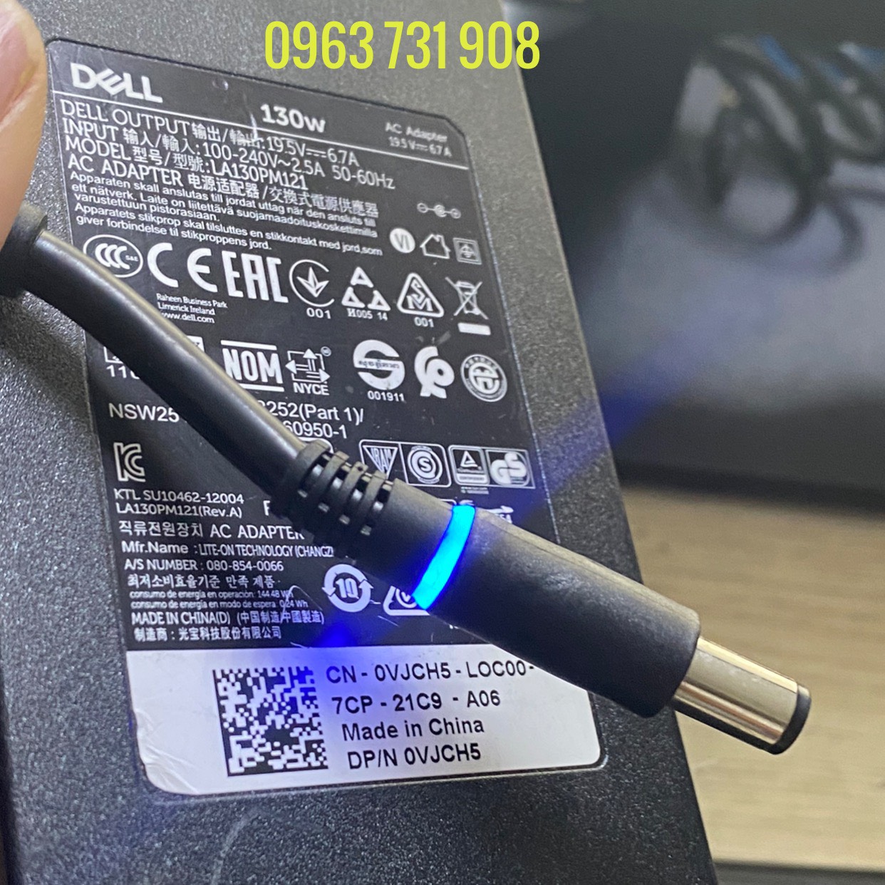 Sạc laptop dell 130w 19.5v-6.7a zin bóc máy