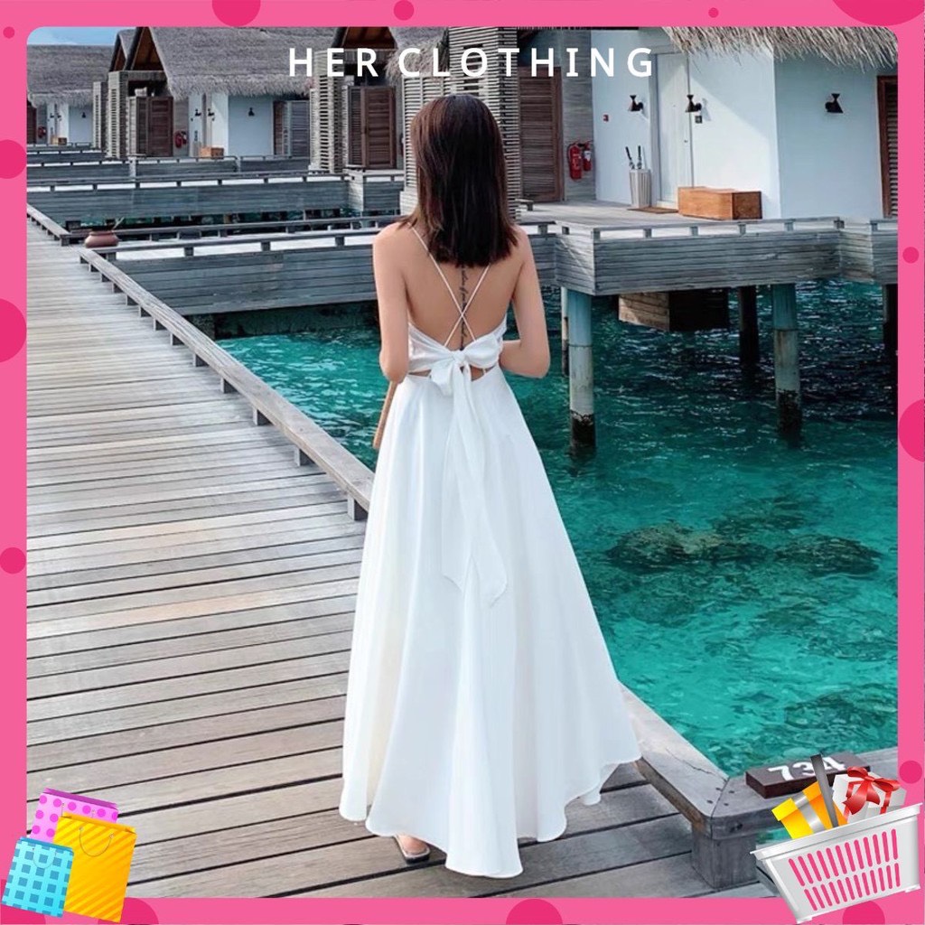 [HCM][mẫu mới 2021] đầm maxi đan dây thắt nơ lưng chất lụa mềm cao cấp
