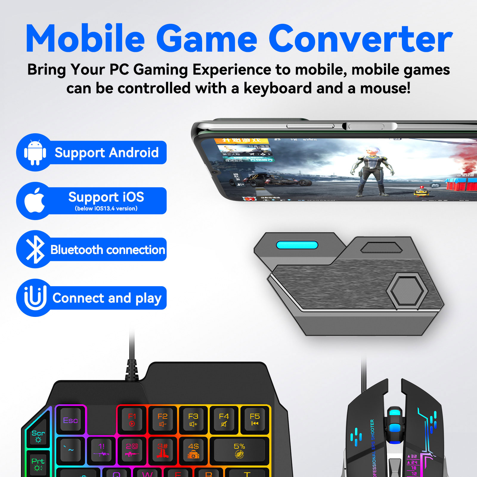 Bộ điều khiển PUBG Gamepad PUBG Mobile Bàn phím ngoại vi di động và bộ chuyển đổi chuột cho iOS IPad sang PC cho Bluetooth