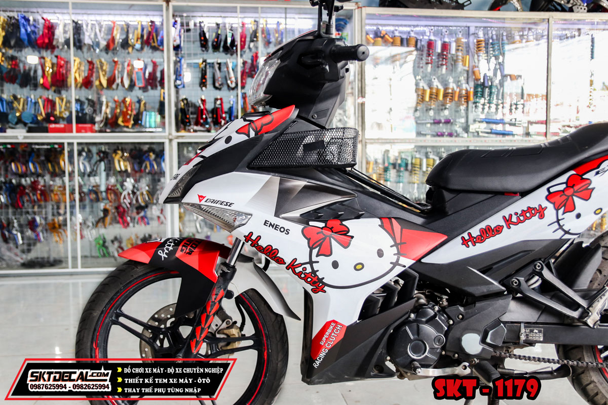 Tem trùm exciter 150 hello kitty trắng đỏ
