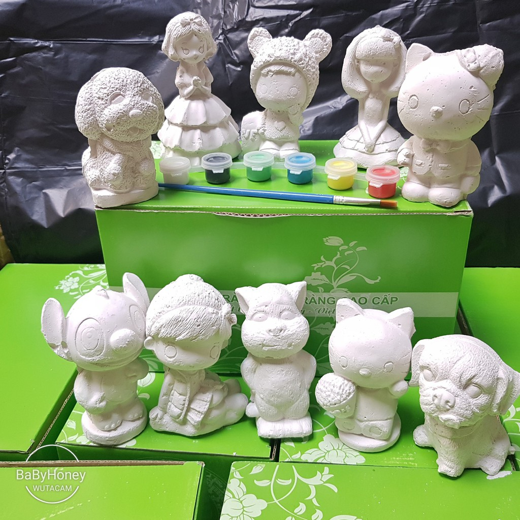Bộ tô tượng 10 con thạch cao bát tràng cho bé kèm cọ vẽ và màu, bộ tô tượng dễ thương cho bé bộ tô tượng thạch cao 10 hình kèm màu và bút vẽ ,đồ chơi cho bé