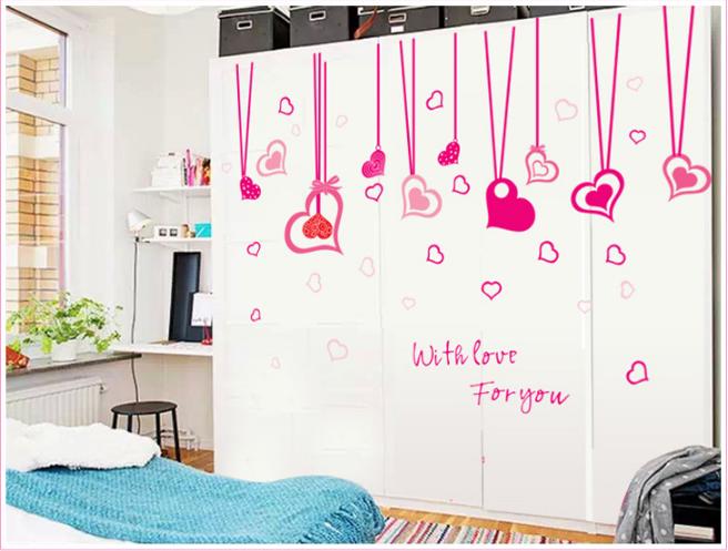 [HCM]Decal trang trí rèm dây Trái Tim Hồng