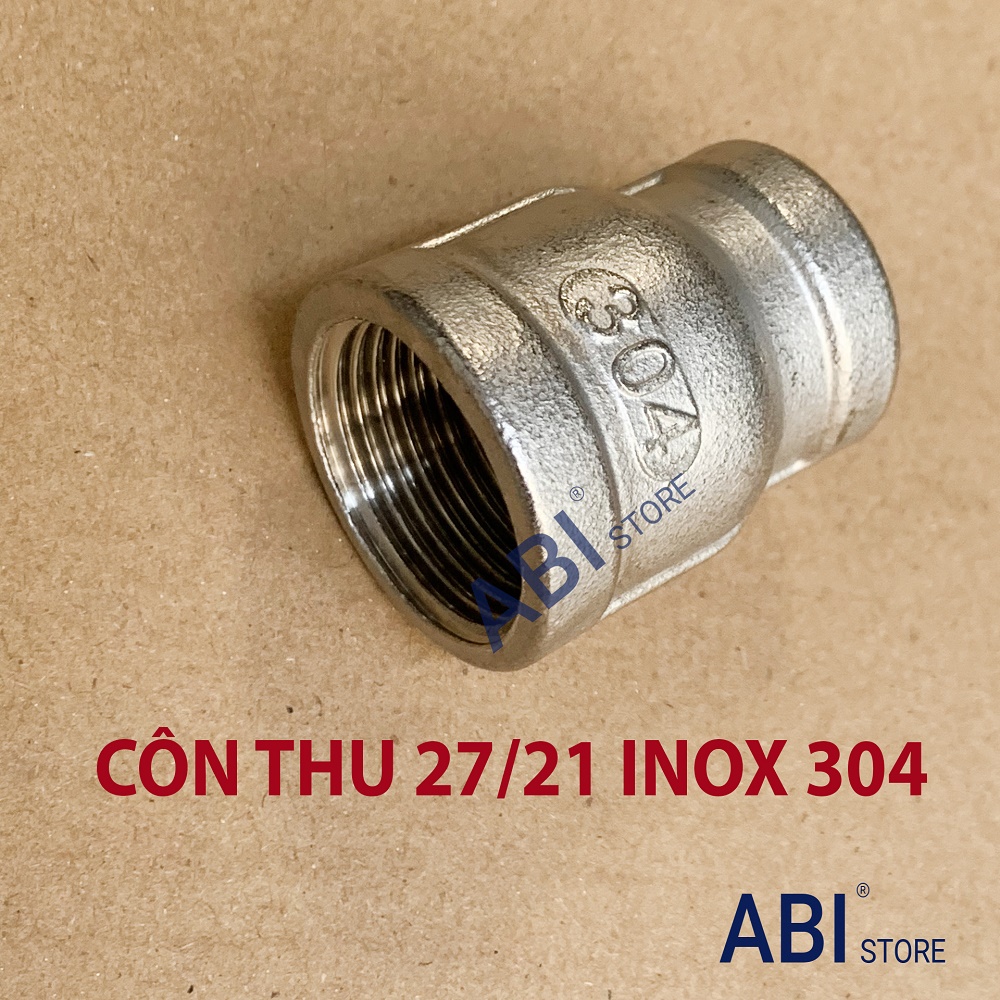 Côn thu 27/21 inox đúc dn20 về dn15( bầu giảm inox, bầu nối giảm ren 3/4'' - 1/2'' )