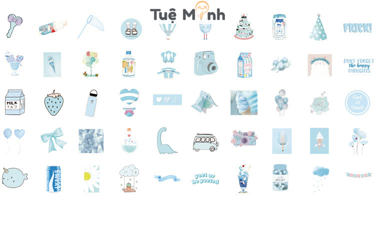 Bộ 50 sticker đồ vật dễ thương, nhãn dán cute hình hộp sữa, cây xanh STI11 -vpp Tue Minh