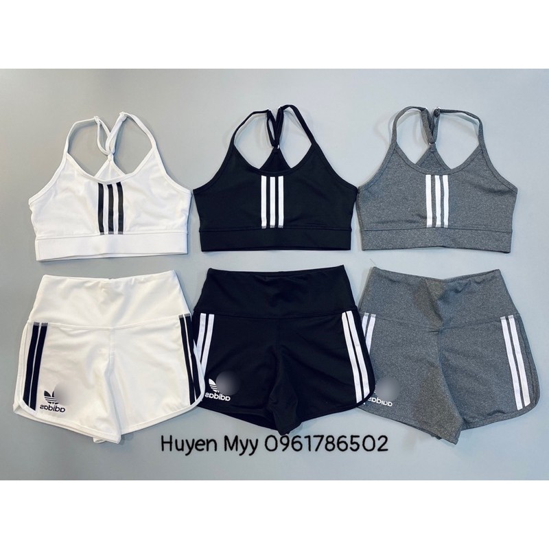 Set Tập Quần Đùi Áo Bra Phối Sọc