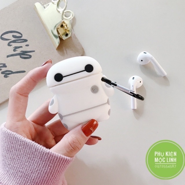 ??Tặng kèm móc treo - Case Airpod 1 2??Vỏ bao AirPods silicon đựng tai nghe Bluetooth Robot Trắng i12 i13 i18
