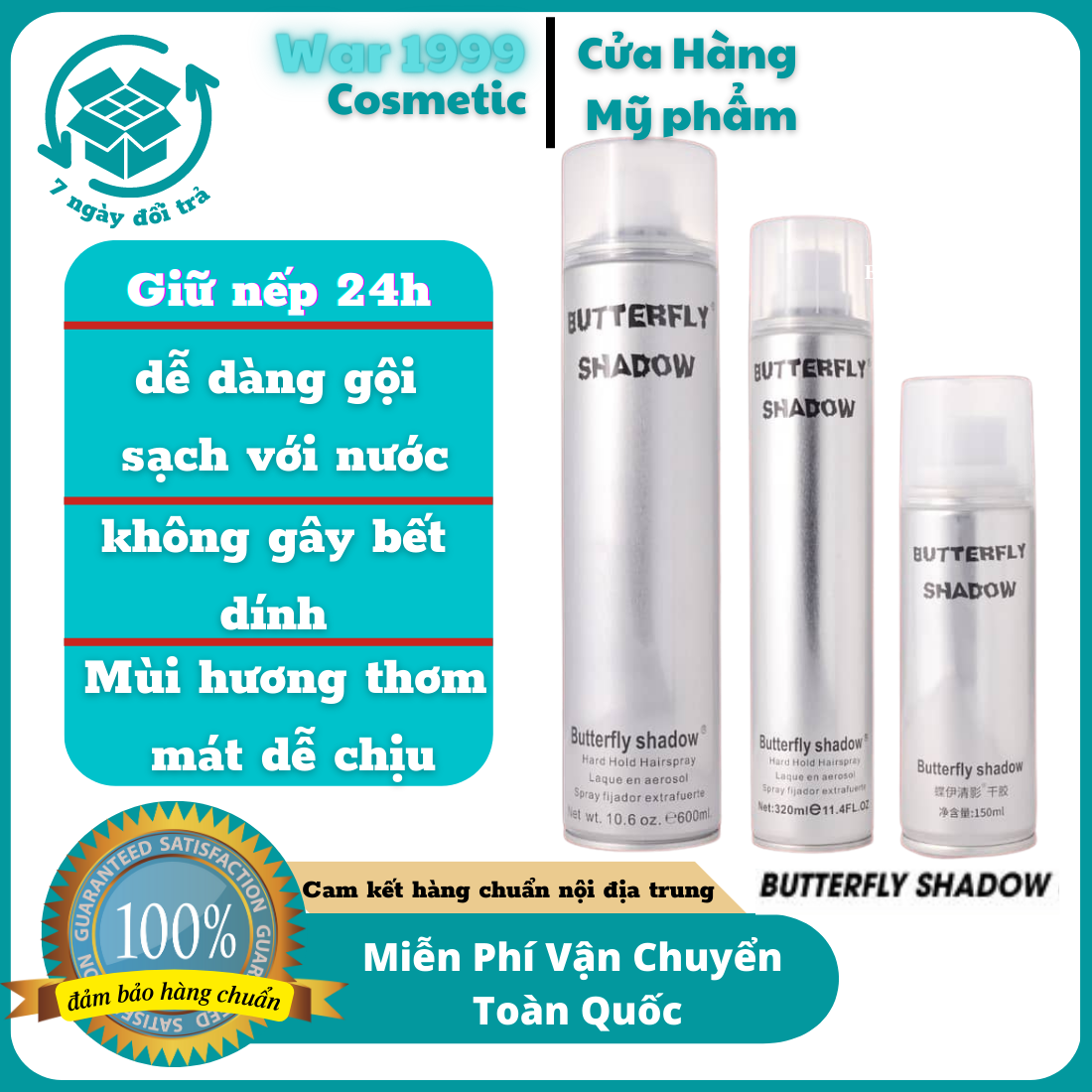 Gôm xịt tóc tạo kiểu nam nữ siêu cứng butterfly shadow 600ml chính hãng