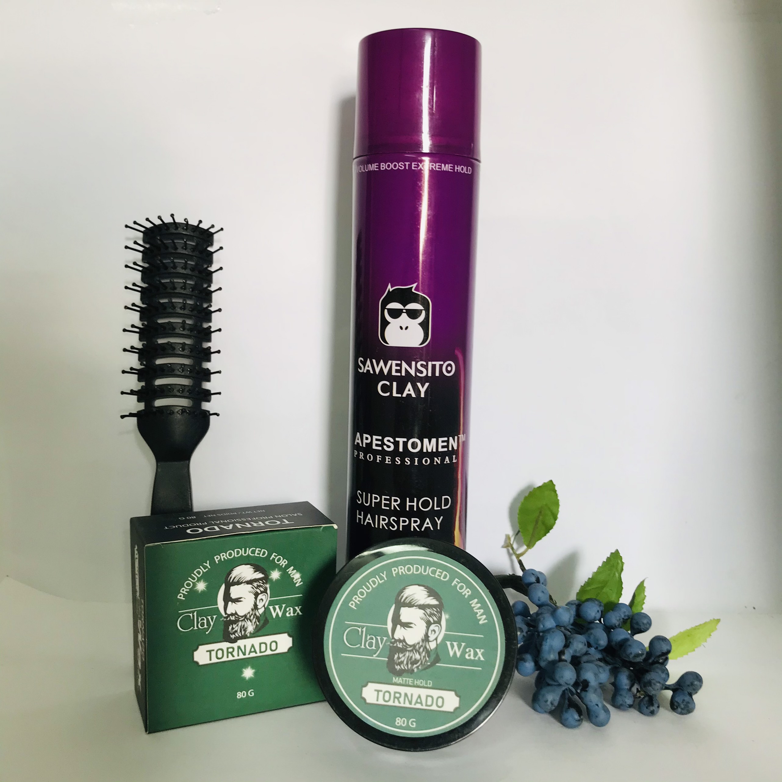 Combo Gôm Xịt Tóc Thơm Sawensito Clay + Sáp Vuốt Tóc Nam TORNADO