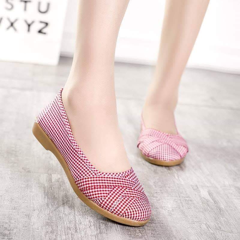Giày lười vải cotton đế cao su 2cm