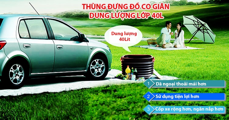 Thùng đựng đồ co giãn có nắp cho ô tô 40 Lít
