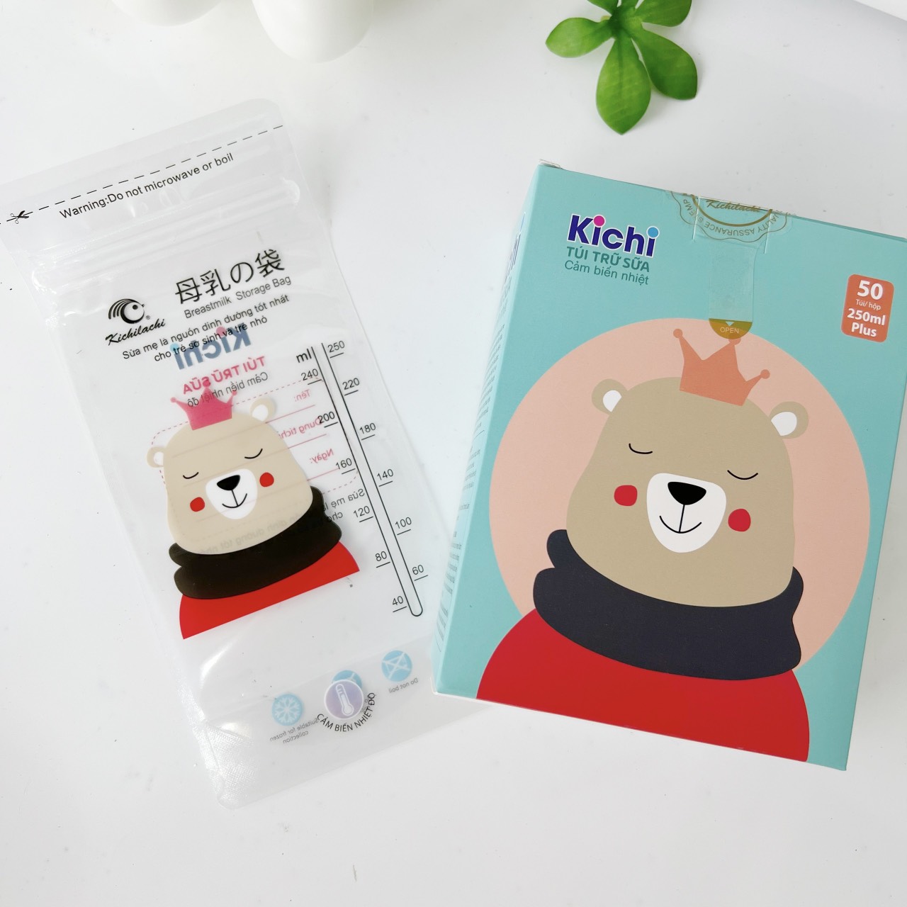 Hộp 50 túi trữ sữa cảm biến nhiệt kichilachi 250ml