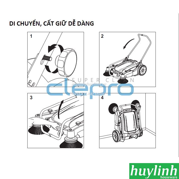 Xe quét rác đẩy tay Clepro CW103/2 (Máy quét rác không động cơ CW-103)