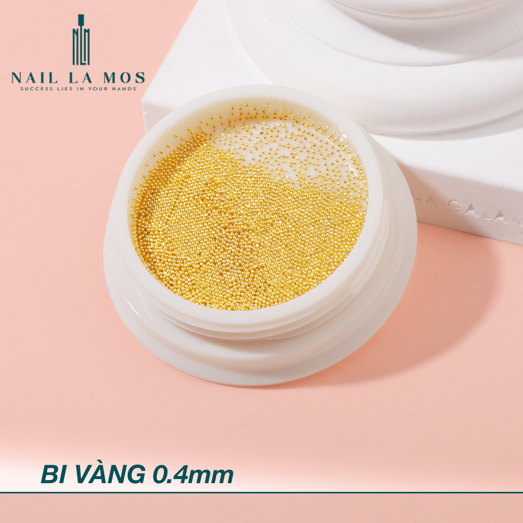 Hũ bi tròn mini 0.4mm màu vàng bạc - Hạt bi nail thép size nhỏ trang trí móng nails