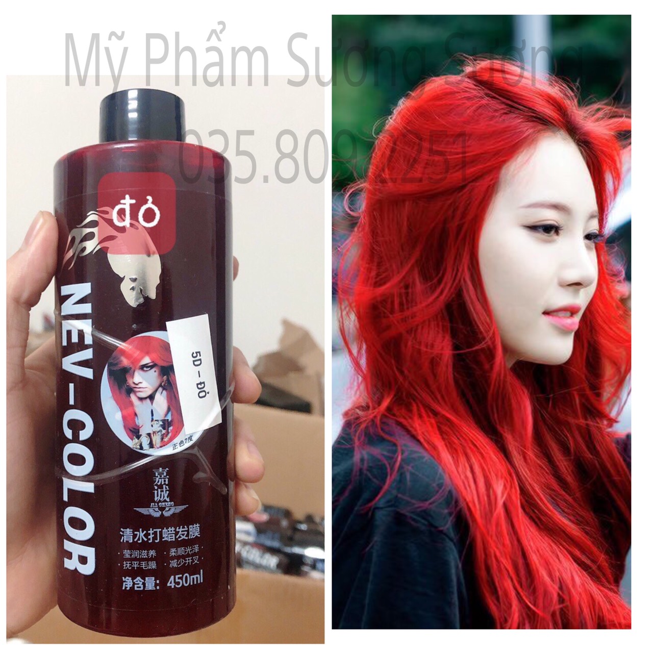 Màu nhuộm phủ bóng hàn quốc màu đỏ red, nhuộm phủ mịn 5d nev-color