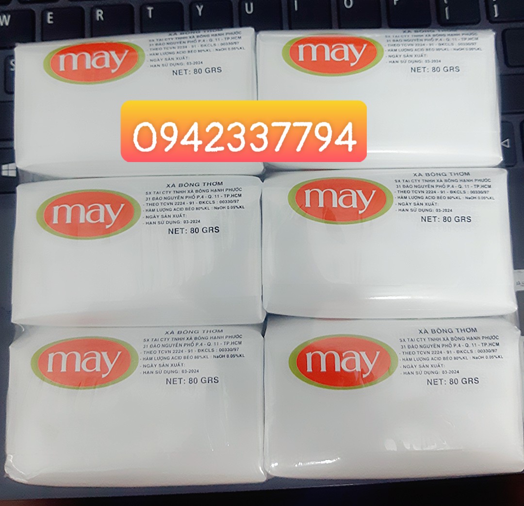 Lẻ 1 bánh xà phòng MAY trắng (xà bông cục thơm) 80g