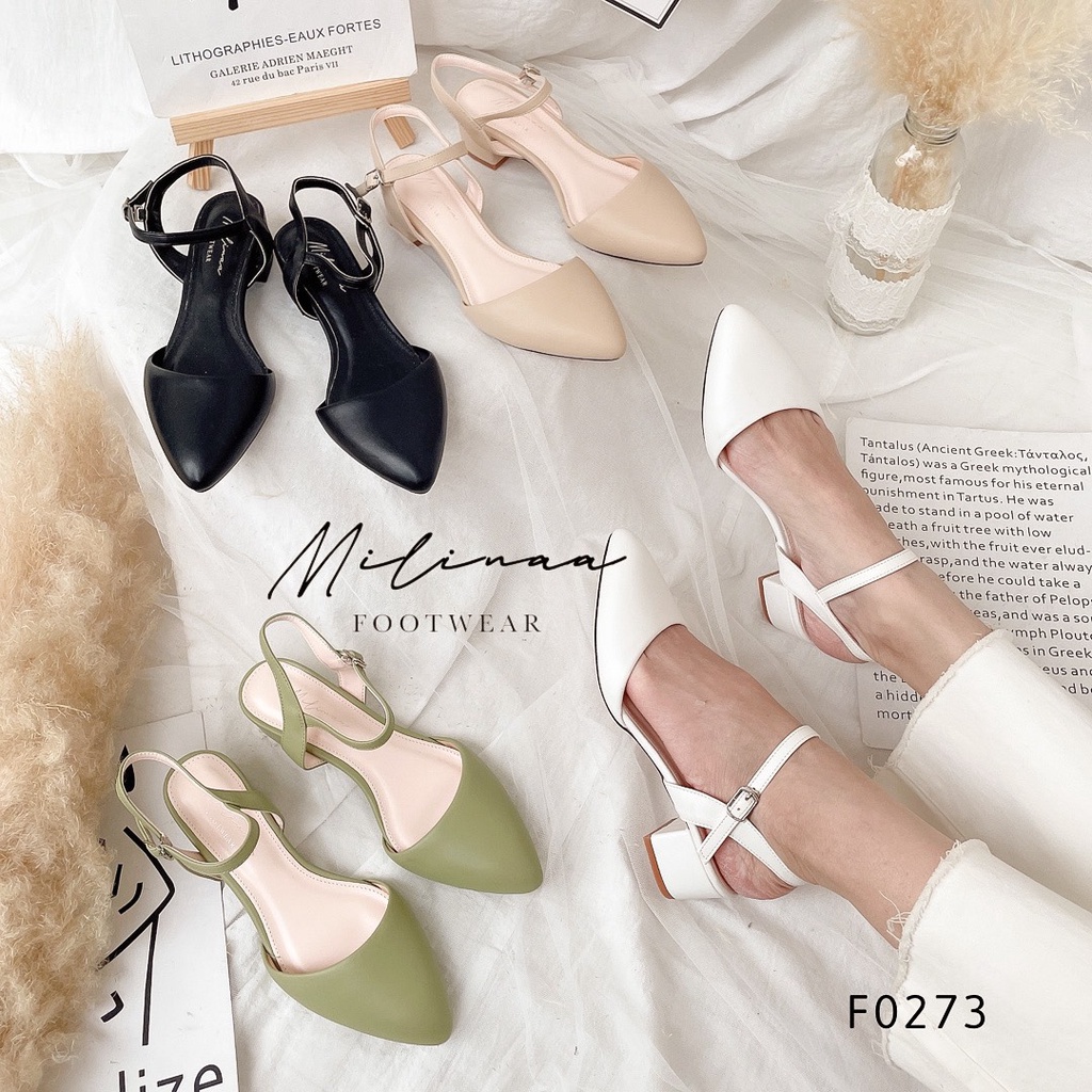 GIÀY SANDAL NỮ GÓT VUÔNG 4P BÍT MŨI NHỌN HẬU GÀI HỞ GÓT F0273