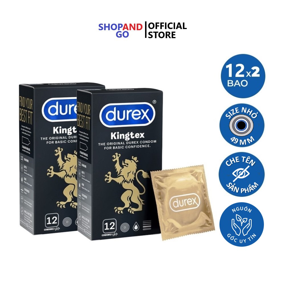 FREESHIP Combo 2 hộp Bao cao su Durex Kingtex size nhỏ 49mm