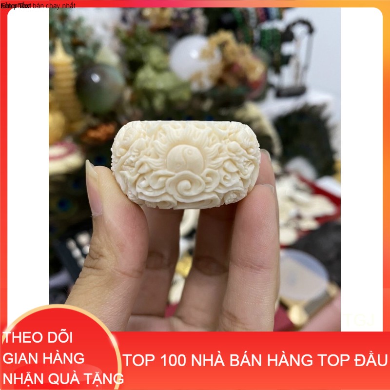 Nhẫn mỹ nghệ bản tròn trạm khắc rồng tinh tế hàng xương thật 100%