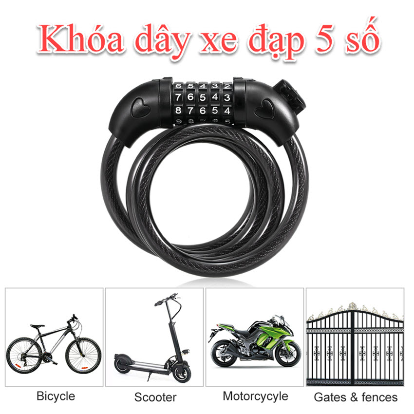 Khóa 5 số đổi mã an toàn cho xe đạp dài 1,2M chất lượng cao
