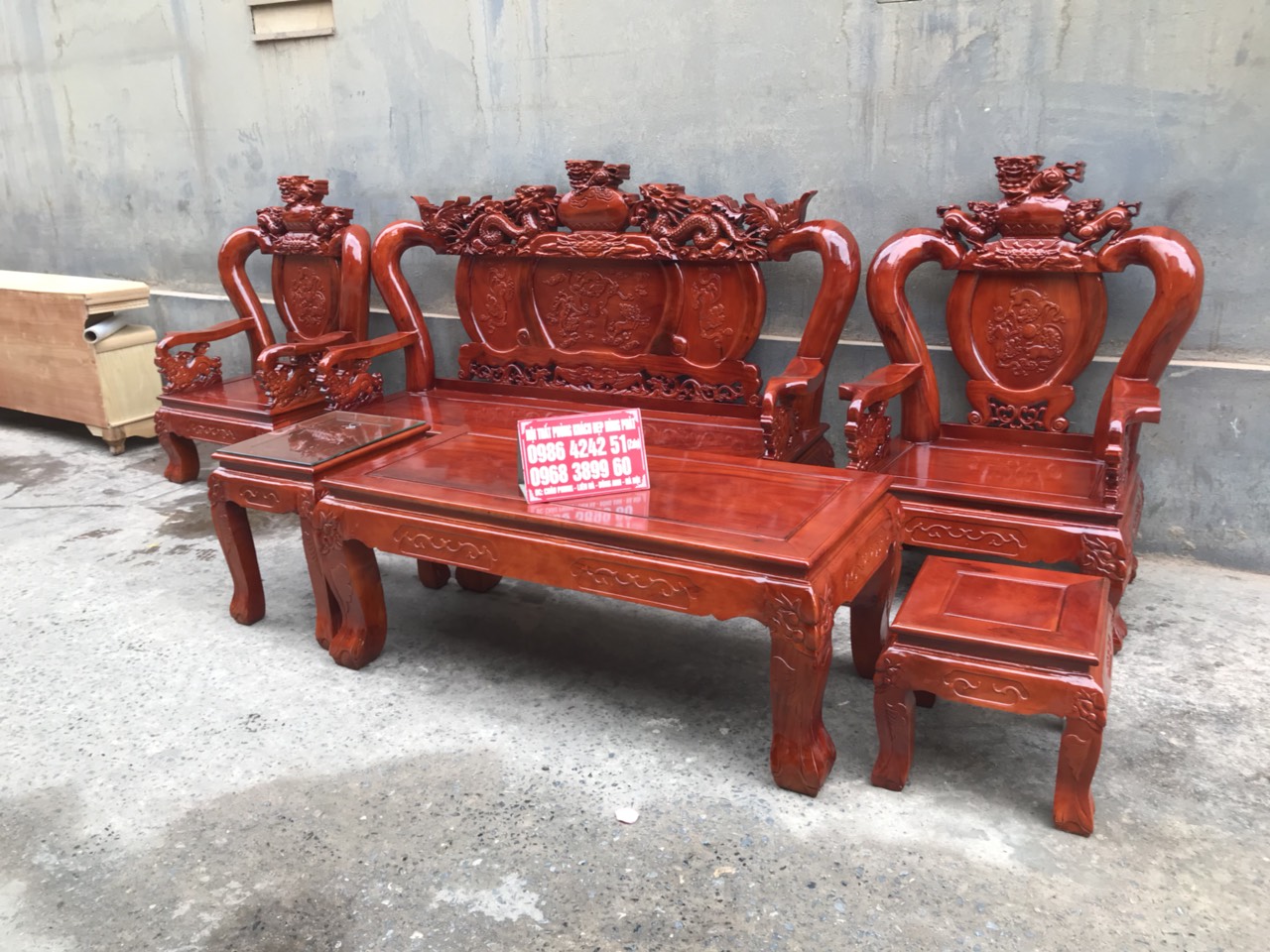 Bộ bàn ghế Nghê Đỉnh gỗ xà cừ