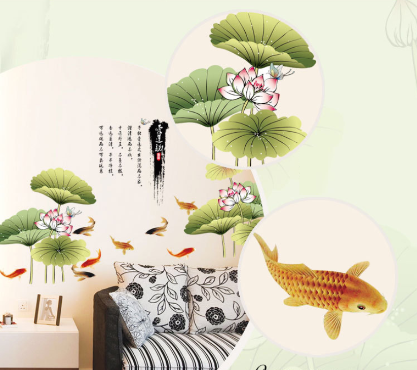[HCM]DECAL DÁN TƯỜNG ĐẦM SEN VÀ HOA MẪU ĐƠN