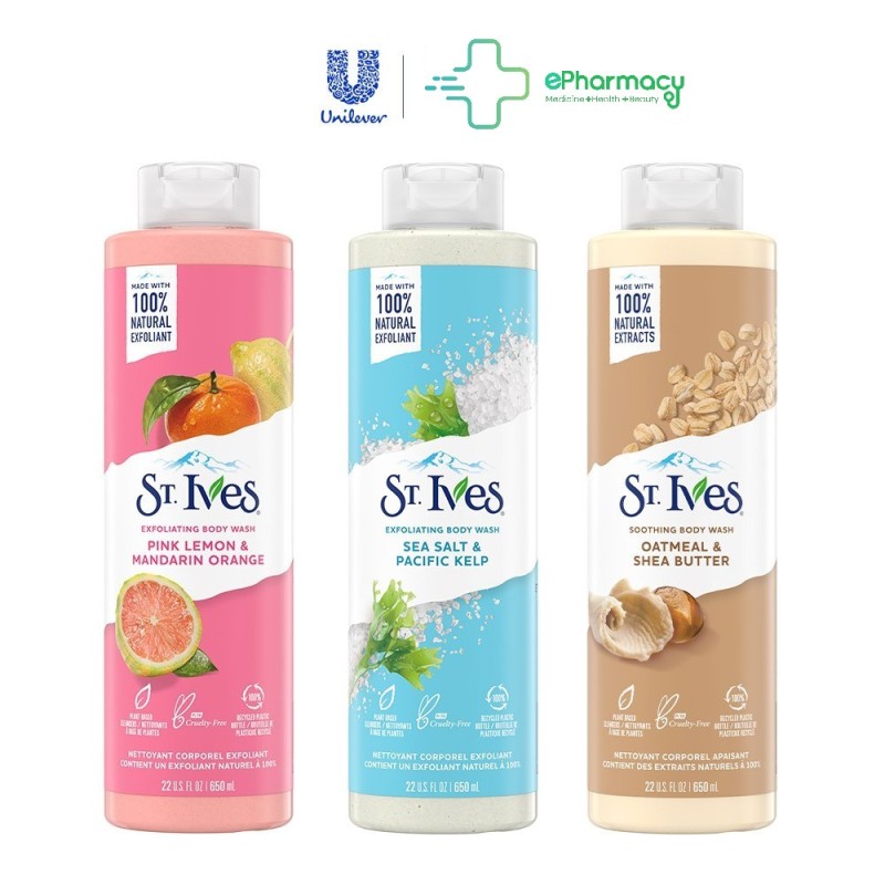 [HCM]Sữa Tắm St.Ives - Sữa Tắm Tẩy Tế Bào Chết ST. IVES Dịu Nhẹ Dưỡng Da 650ml nhập khẩu