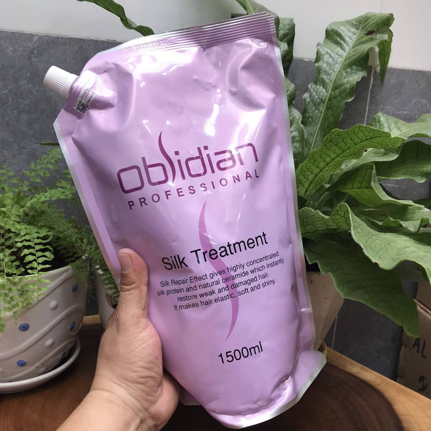 Dầu hấp ủ tóc phục hồi tóc hấp dầu lạnh siêu mượt Obsidian Silk Treatment 1500ml AZ008 tặng nón trùm ủ tóc