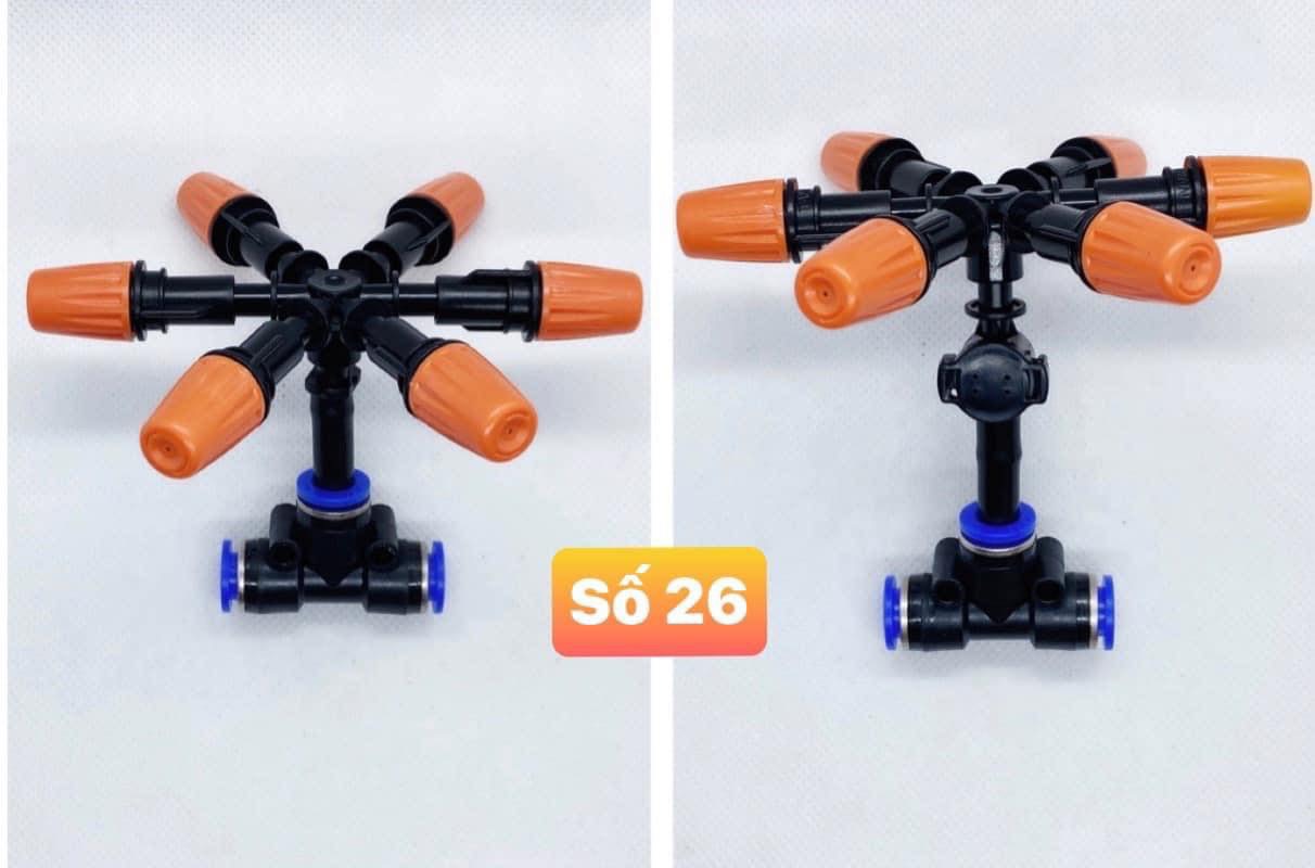 Béc bét bép phun sương tưới cây, lan 6 cánh, hướng nối ống 8mm ren 21