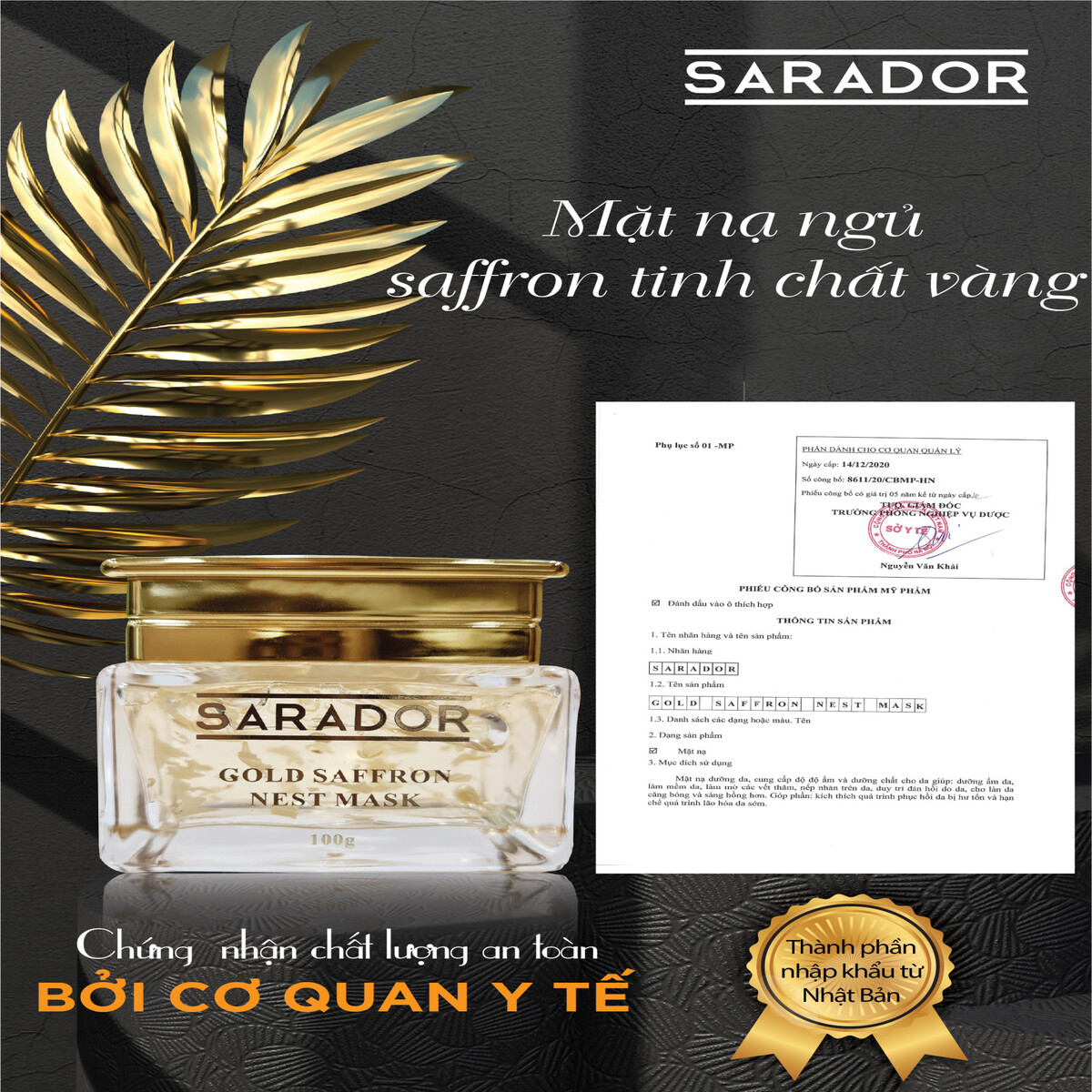 [Freeship]Mặt Nạ Cao Cấp Tinh Chất Vàng SARADOR ( Gold Saffaron Nest mash)